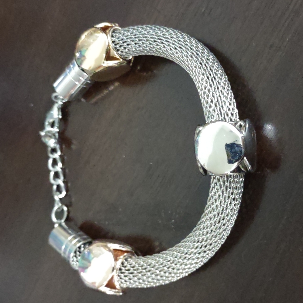 810 Pandora's Box Women's Silver Mesh with Silver Gold and Rose Gold Beads